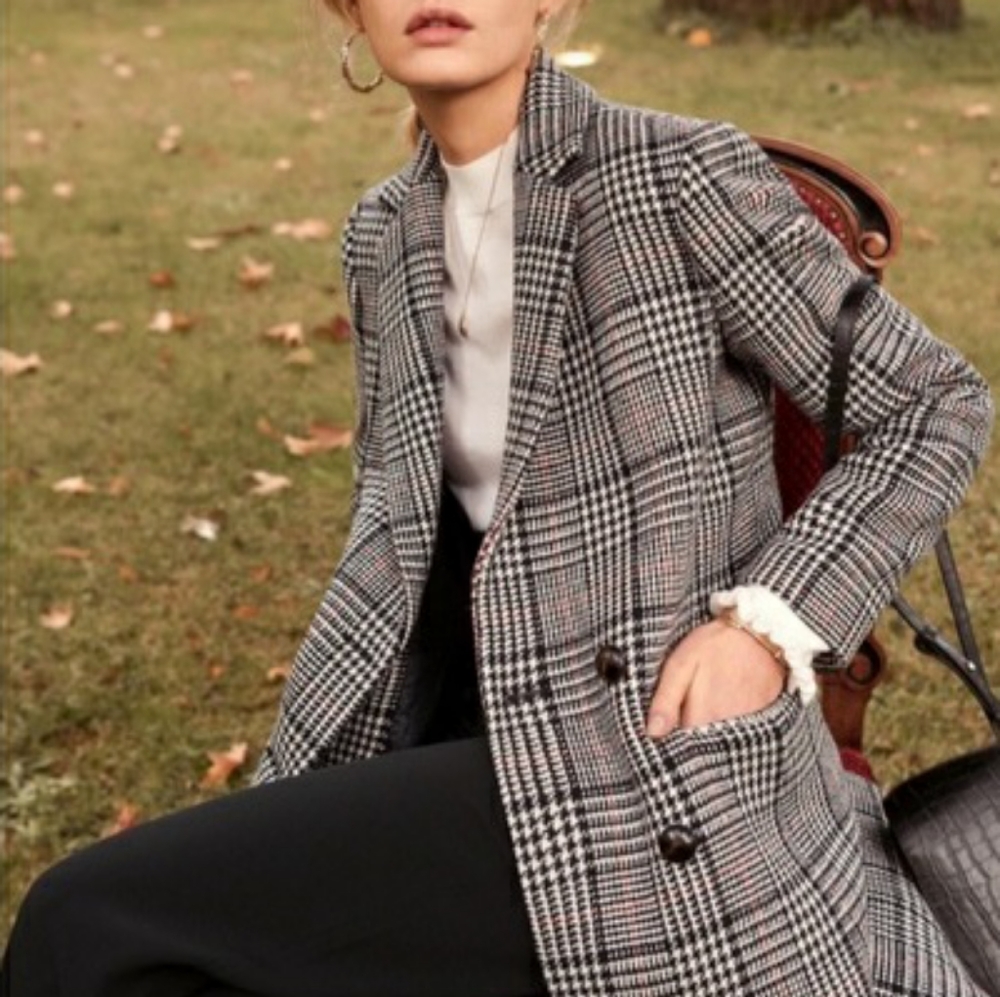 Sézane Johnson Coat in Black Ecru Tiles